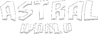 The Astral World wordmark, two stencilled lines in white on a warm dark ground
